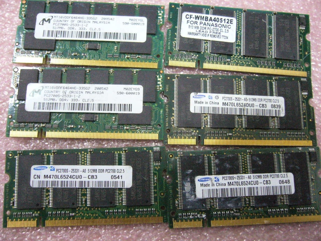 Lot 1GB QTY 2x 512MB DDR 333Mhz PC2700S SO-DIMM memory stick for laptop