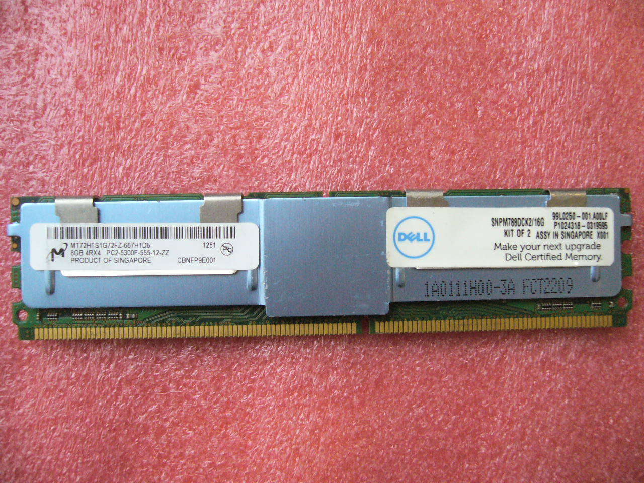 QTY 1x 8GB DDR2 PC2-5300F 4Rx4 ECC FBD Server memory Dell SNPM788DCK2/16G