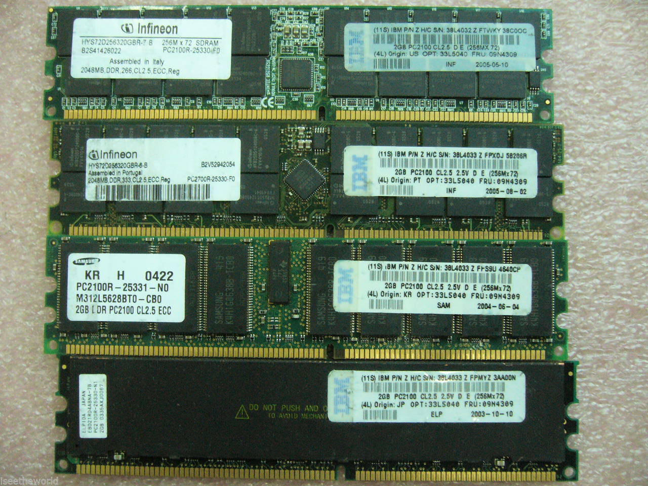 QTY 1x 2GB IBM FRU 09N4309 DDR 266,PC2100R ECC Registered Server memory