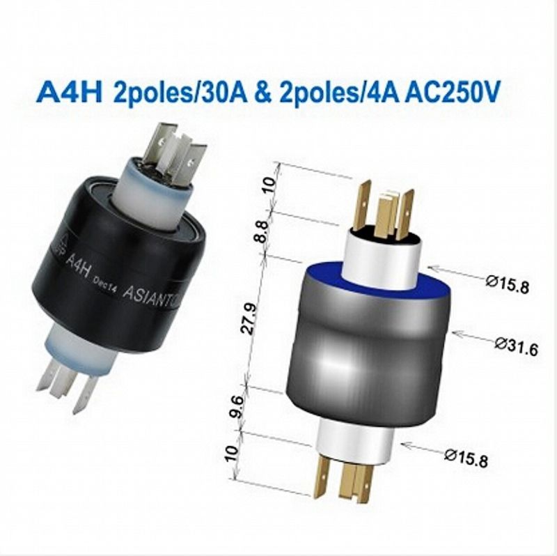 Rotary Electrical Connectors 4 Poles Mercury Slip Ring Reliability Signal A4H